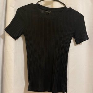 TOP SHOP Women’s Fitted Black Ribbed Short Sleeve Top